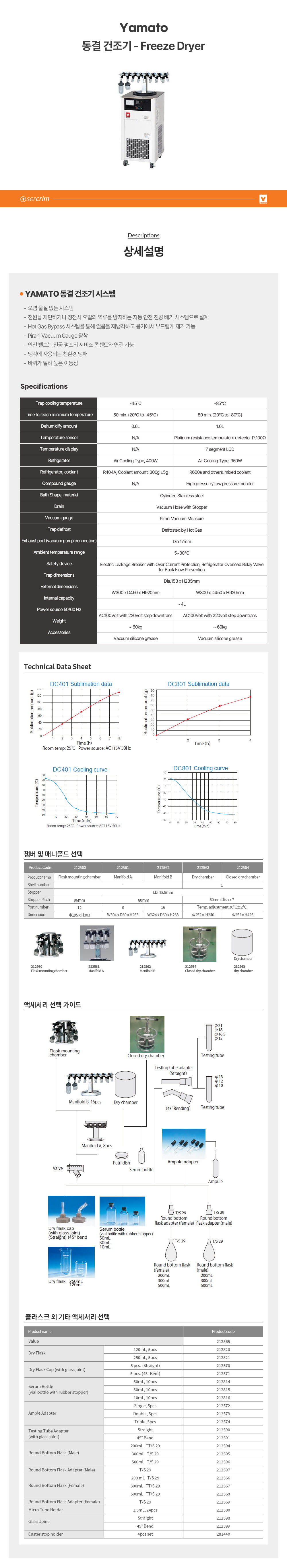Yamato DC401 / DC801 동결건조기