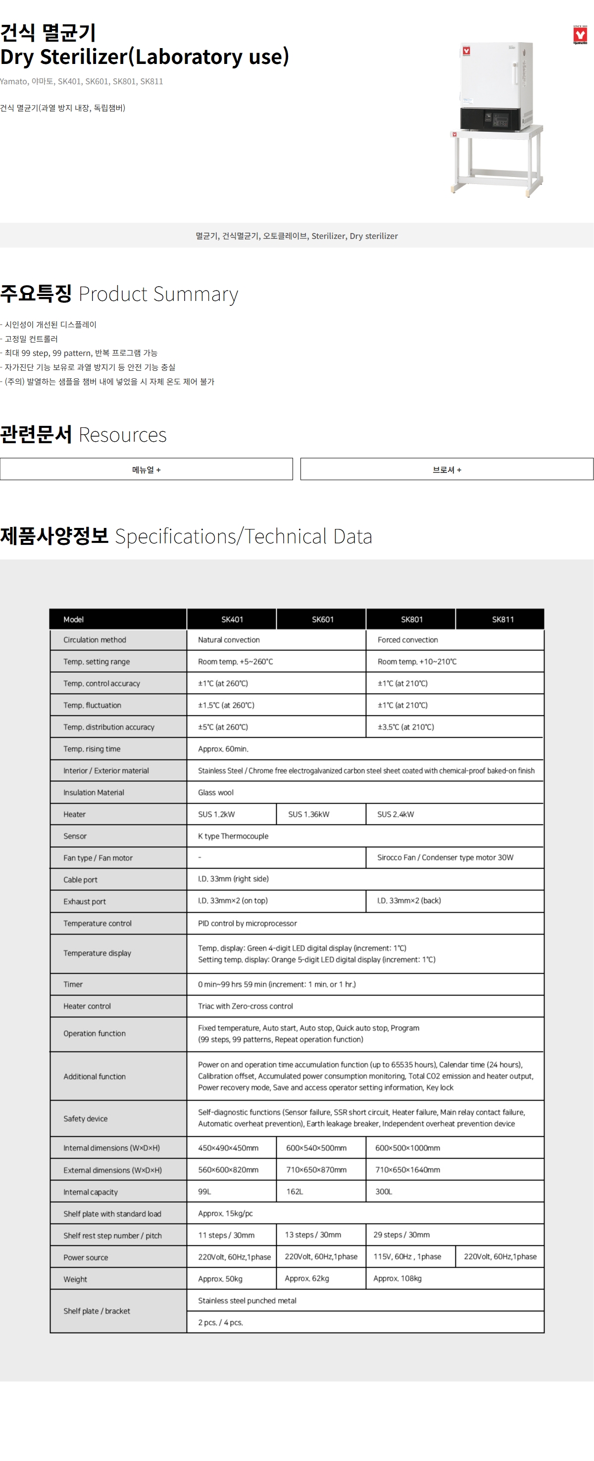 Yamato 건식멸균기 SK 시리즈